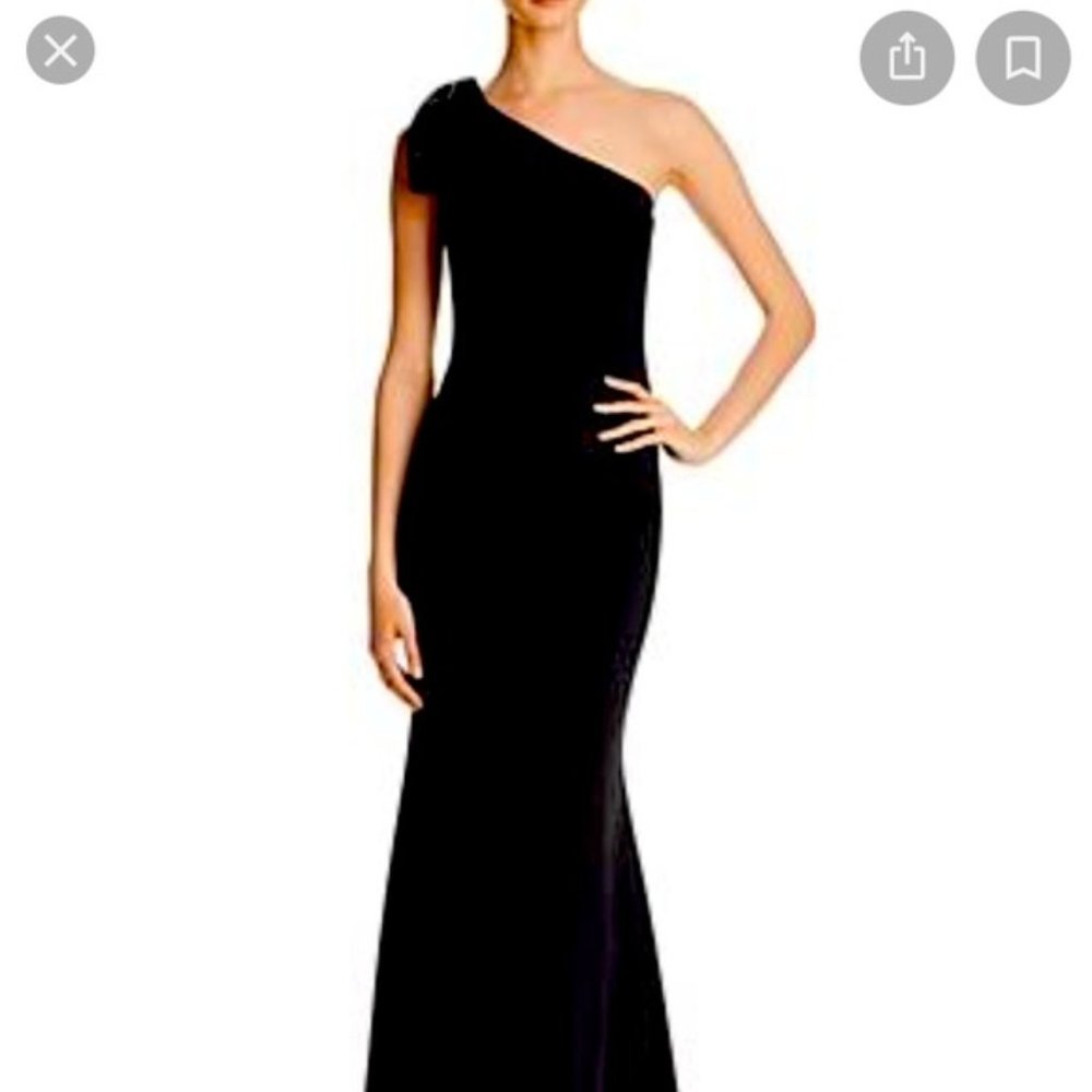 Eliza J One Shoulder Big Bow Maxi Formal Dress Black 4